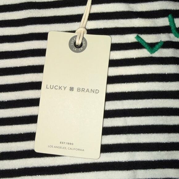 Lucky Brand Womens Size Large Black White Stripe Green Clover Short Sleeve NWT - Picture 3 of 8